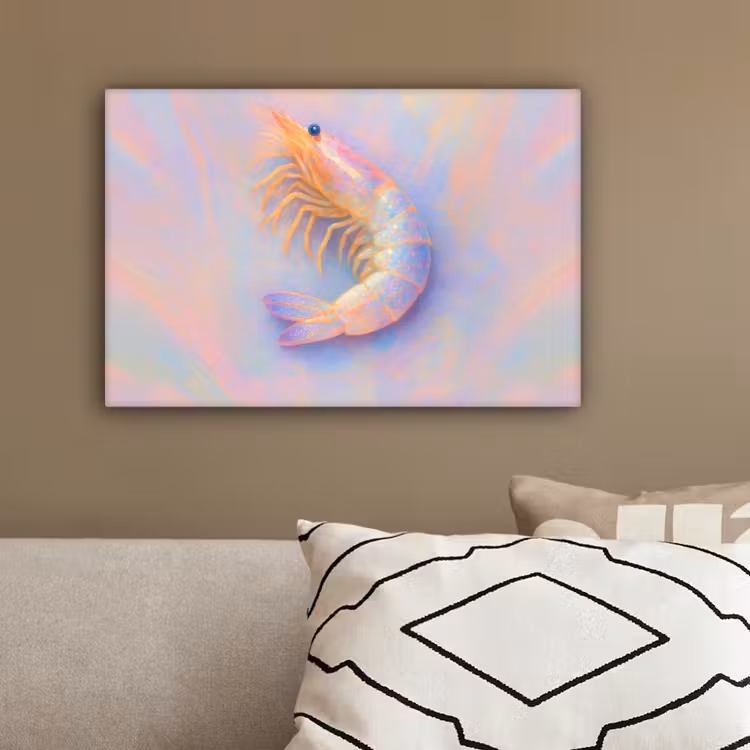 Garnaal - Subtiele structuur - Blauw - Roze canvas 2cm klein -sfeer3
