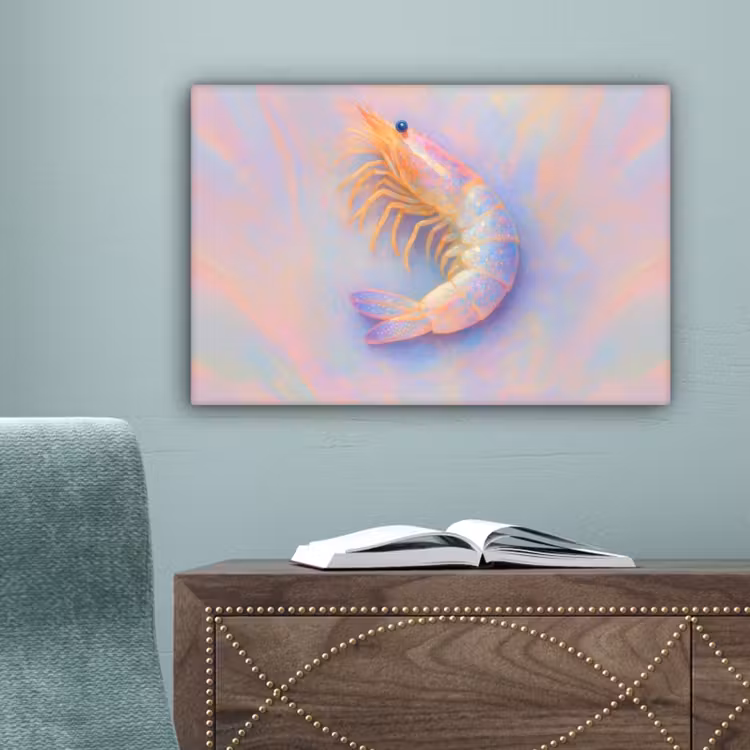 Garnaal - Subtiele structuur - Blauw - Roze canvas 2cm klein -sfeer4