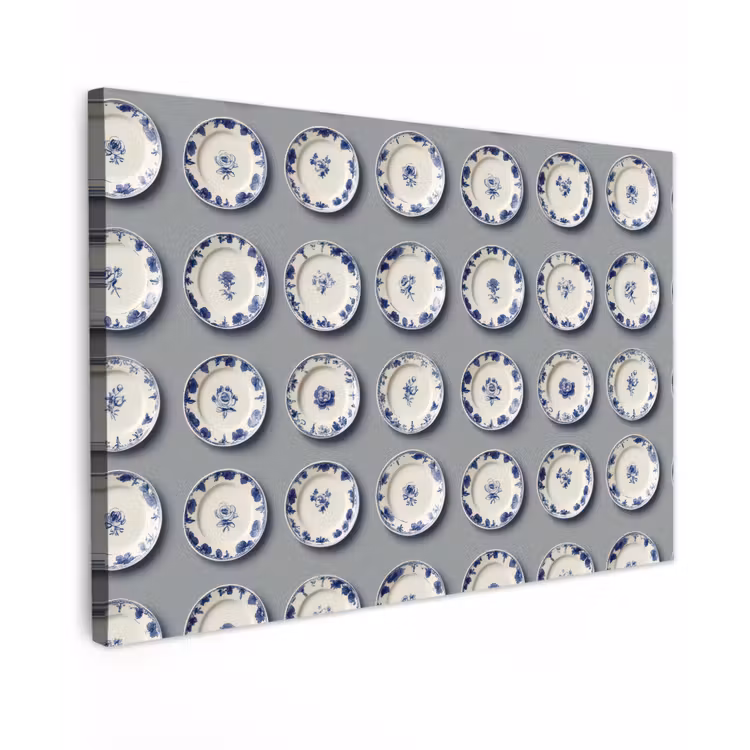 Borden - Bloemen - Blauw - Wit canvas 2cm klein 34 -z3d