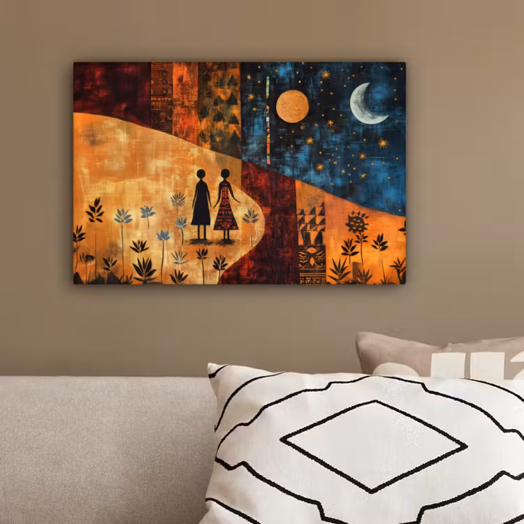 Silhouetten - Abstract - Zon - Maan canvas 2cm klein -sfeer3