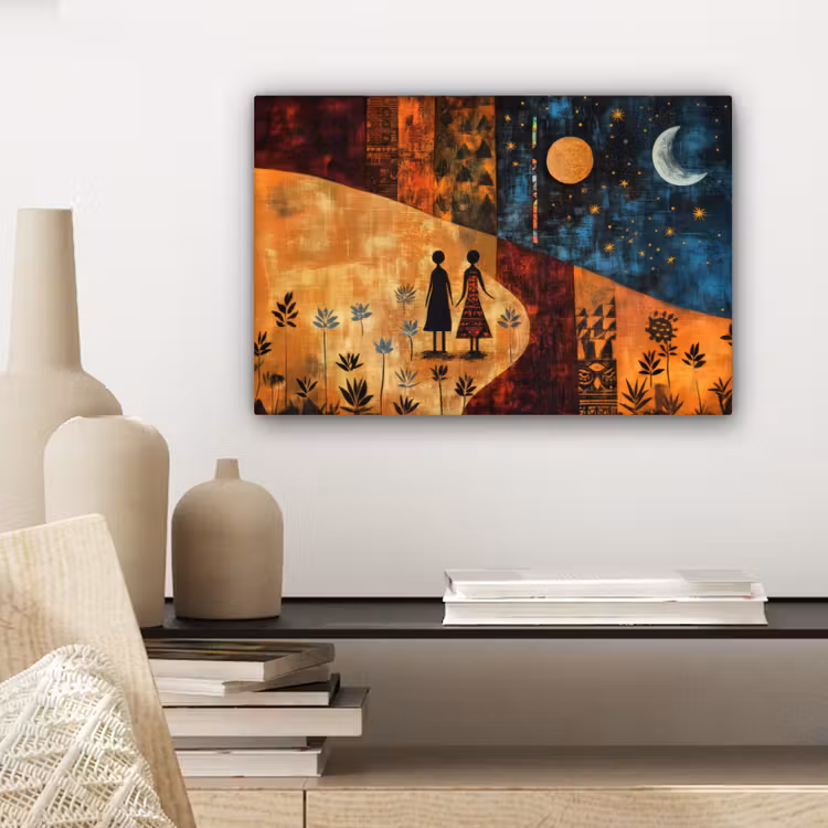 Silhouetten - Abstract - Zon - Maan canvas 2cm klein -sfeer6