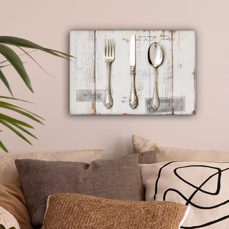 Zilver - Bestek - Hout canvas 2cm klein -sfeer1