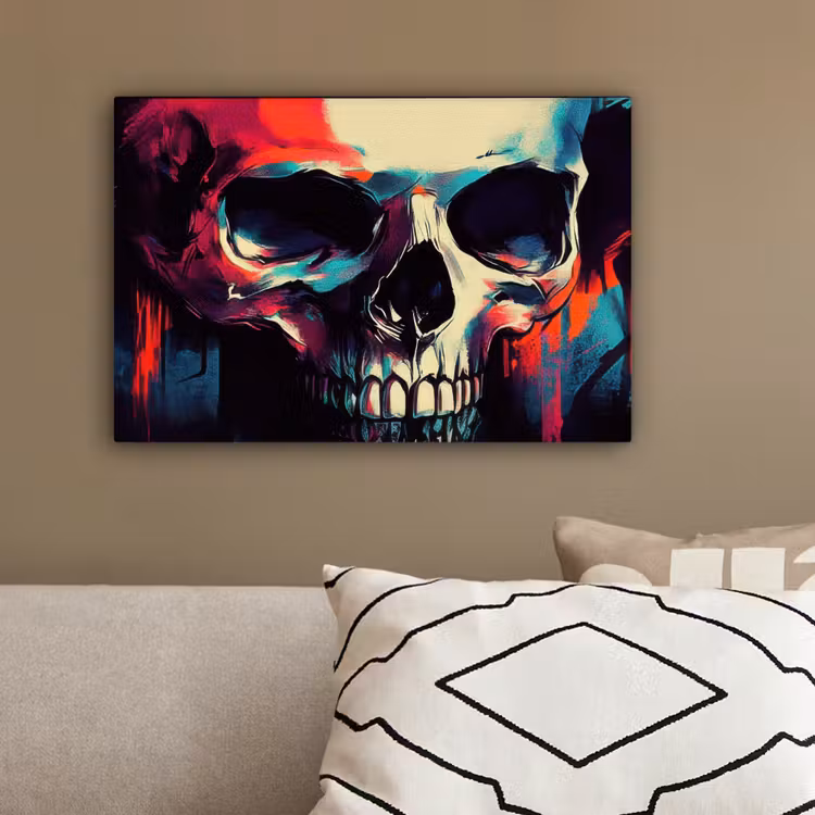 Schedel - Abstract - Rood - Blauw - Graffiti canvas 2cm klein -sfeer3