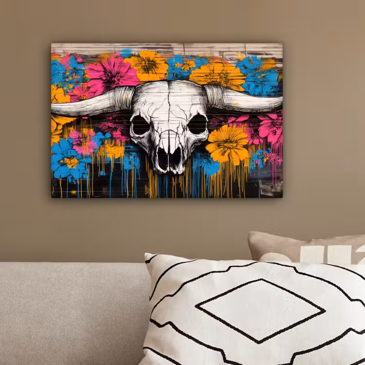 Schedel - Bloemen - Graffiti canvas 2cm klein -sfeer3