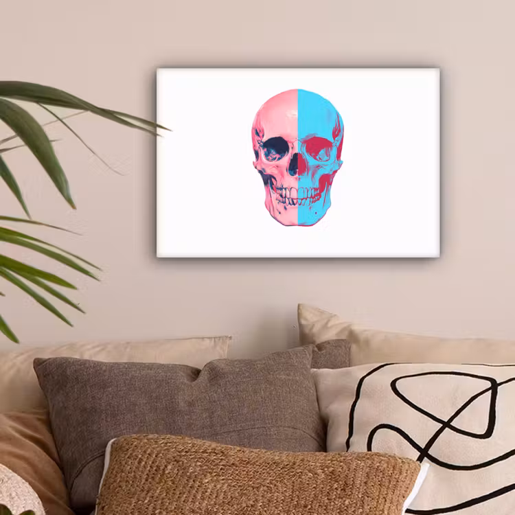 Schedel - Grafisch - Roze - Verdeeld canvas 2cm klein -sfeer1