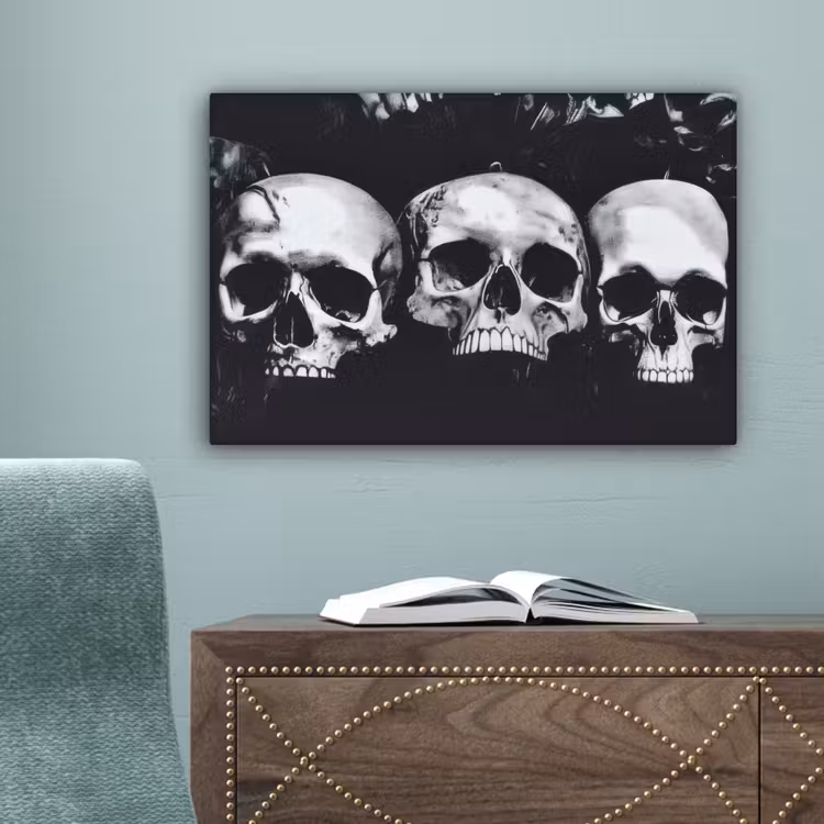 Schedels - Zwart - Contrast canvas 2cm klein -sfeer4