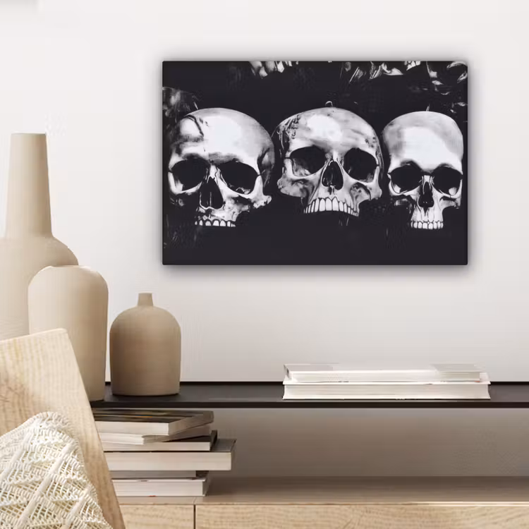 Schedels - Zwart - Contrast canvas 2cm klein -sfeer6
