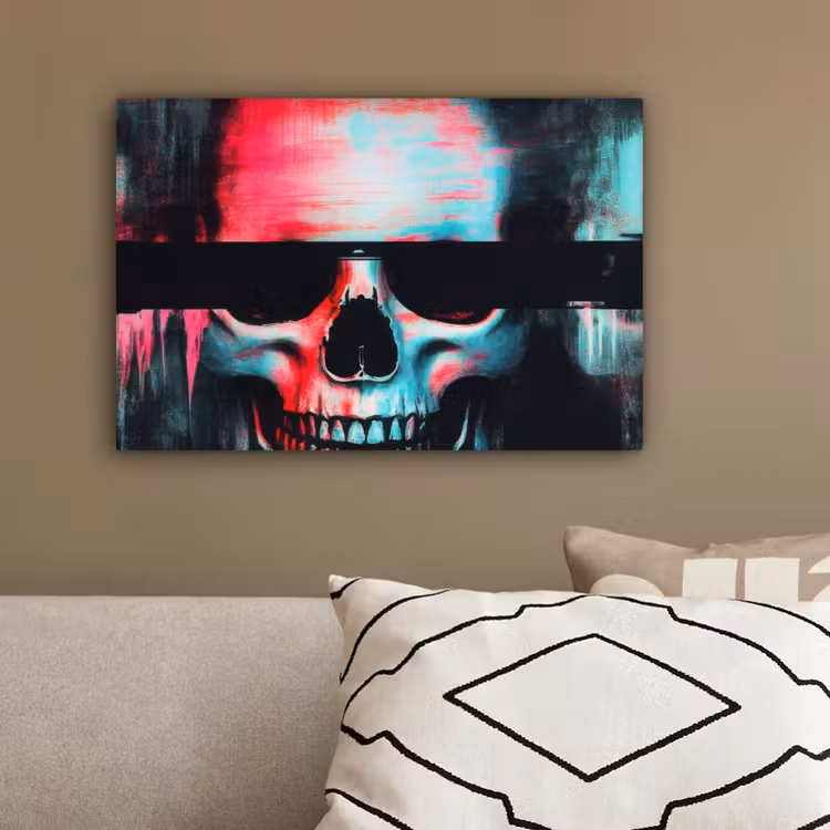 Schedels - Glitch - Cyberpunk canvas 2cm klein -sfeer3