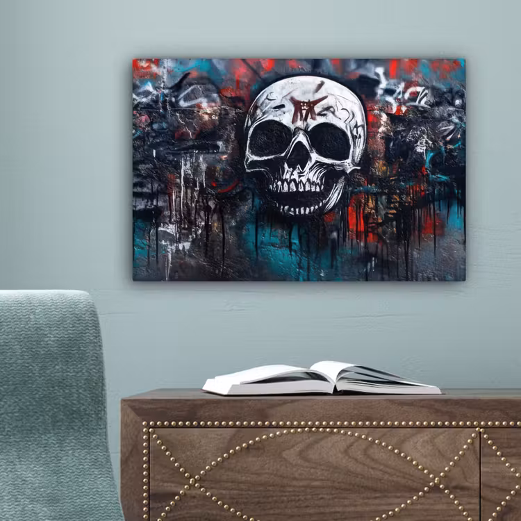 Schedels - Graffiti - Abstract canvas 2cm klein -sfeer4