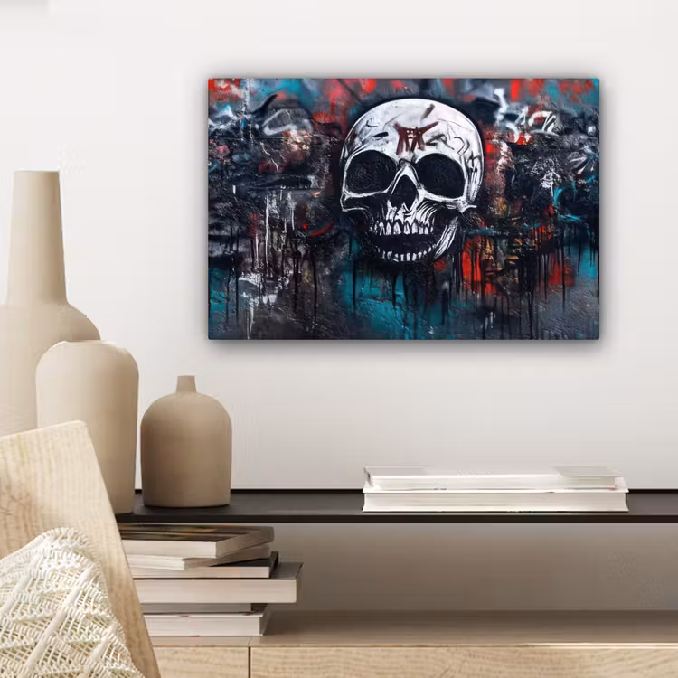 Schedels - Graffiti - Abstract canvas 2cm klein -sfeer6