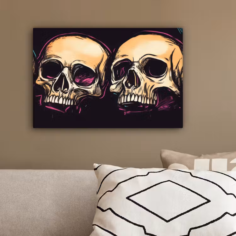 Schedels - Graffiti - Neon canvas 2cm klein -sfeer3
