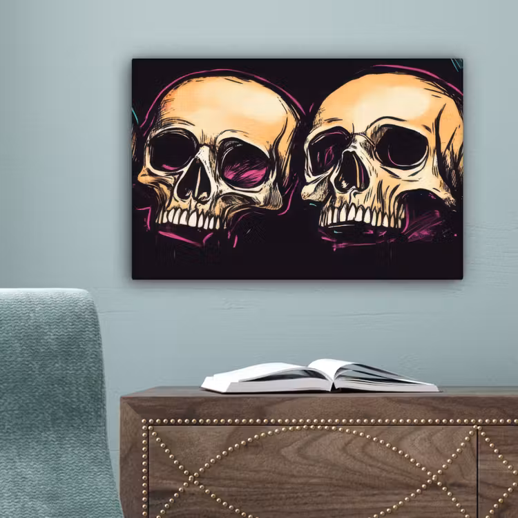 Schedels - Graffiti - Neon canvas 2cm klein -sfeer4