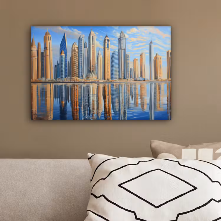 Skyline - Wolkenkrabbers - Water - Blauw canvas 2cm klein -sfeer3