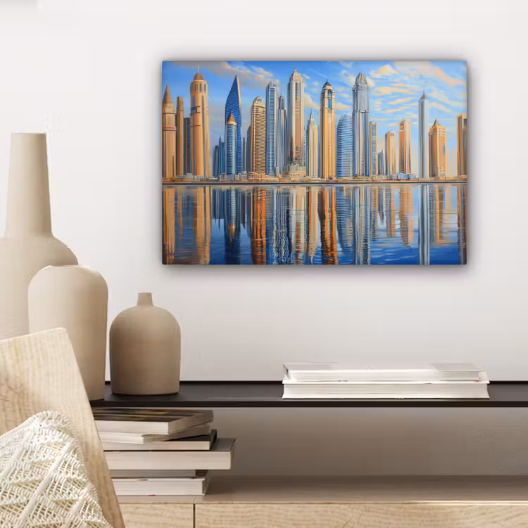Skyline - Wolkenkrabbers - Water - Blauw canvas 2cm klein -sfeer6