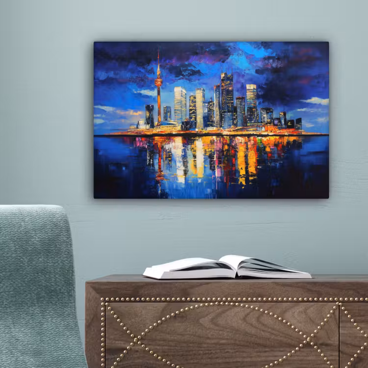 Skyline Toronto - Modern - Stadslicht - Blauw canvas 2cm klein -sfeer4