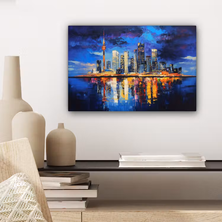 Skyline Toronto - Modern - Stadslicht - Blauw canvas 2cm klein -sfeer6