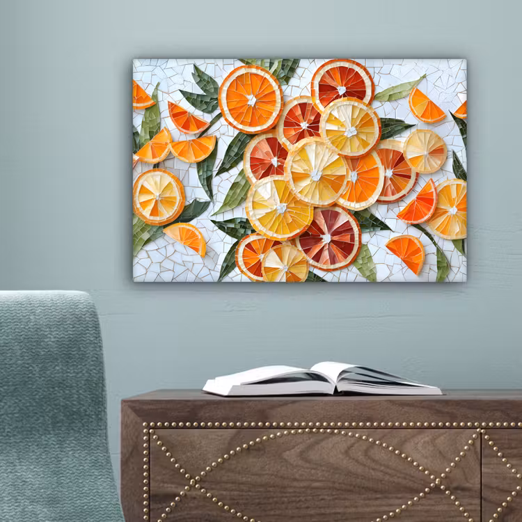 Schijfjes - Fruit - Oranje - Mozaïek canvas 2cm klein -sfeer4
