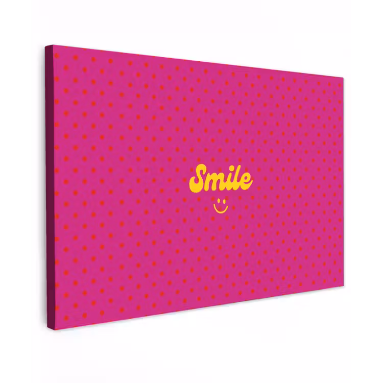 Smile - Stippen - Geel - Smiley - Roze canvas 2cm klein -z3d