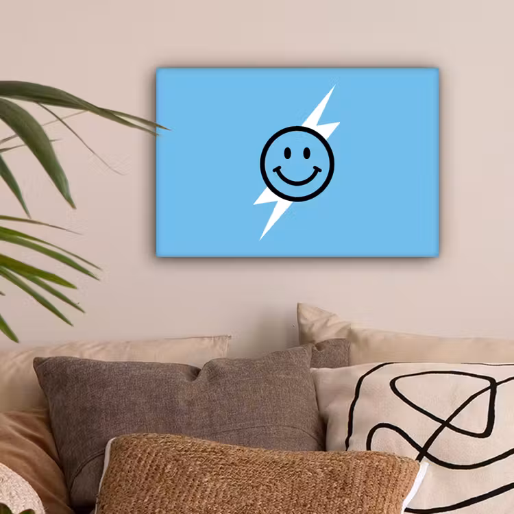 Smiley - Blauw - Bliksem canvas 2cm klein -sfeer1