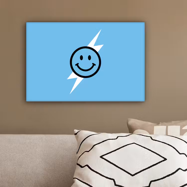 Smiley - Blauw - Bliksem canvas 2cm klein -sfeer3