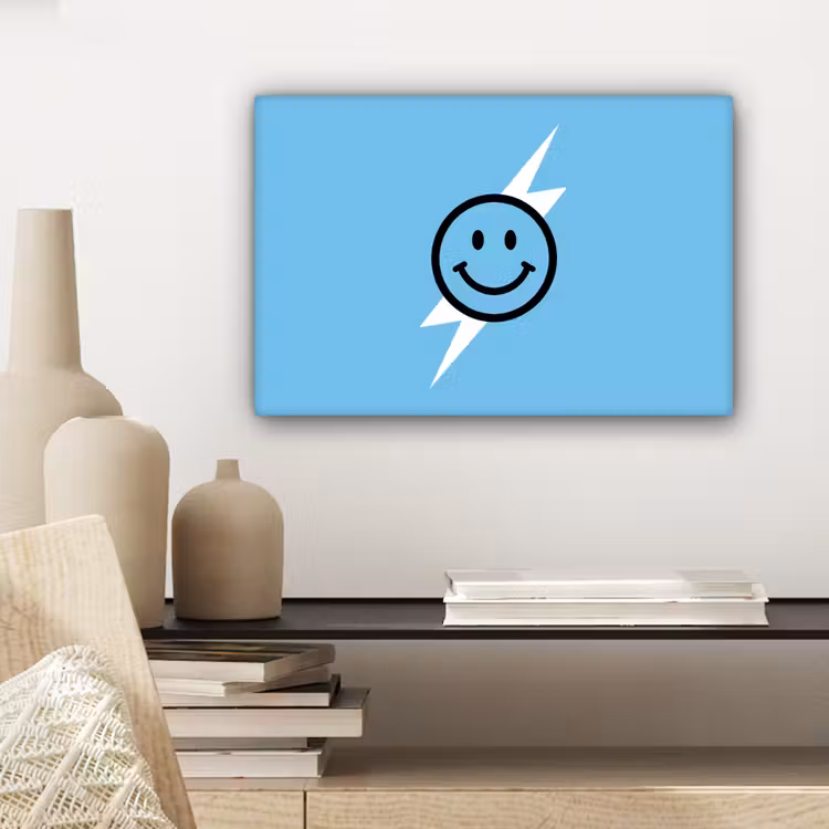 Smiley - Blauw - Bliksem canvas 2cm klein -sfeer6