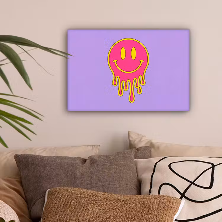 Smiley - Drip - Neon canvas 2cm klein -sfeer1
