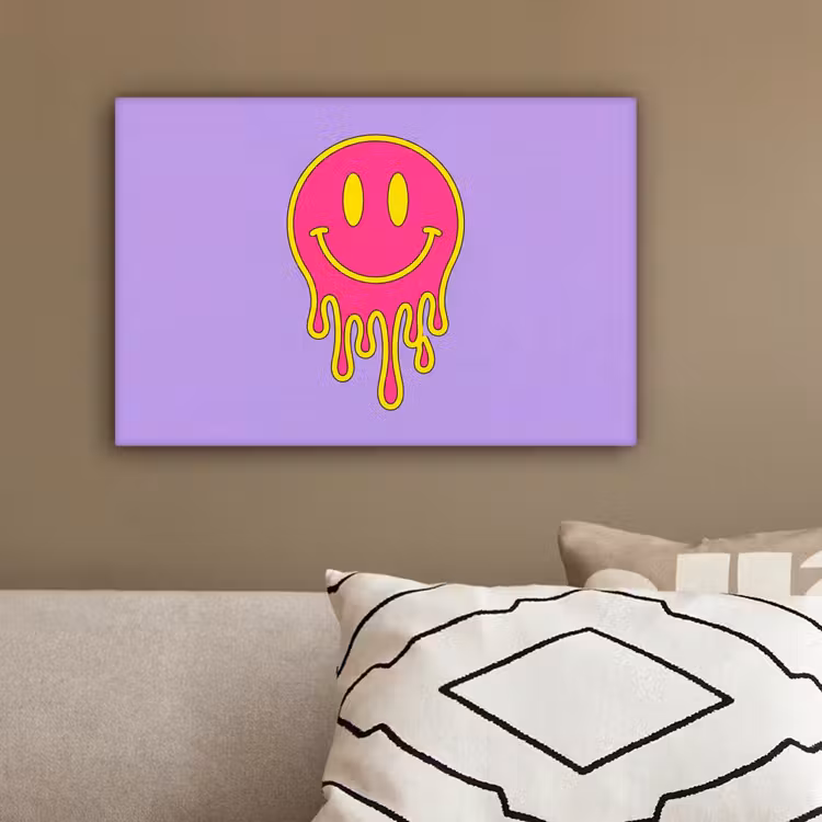 Smiley - Drip - Neon canvas 2cm klein -sfeer3