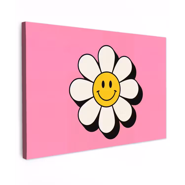 Smiley - Bloem - Roze canvas 2cm klein -z3d