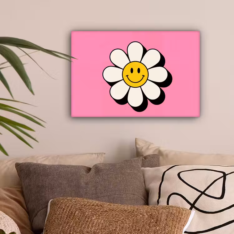 Smiley - Bloem - Roze canvas 2cm klein -sfeer1