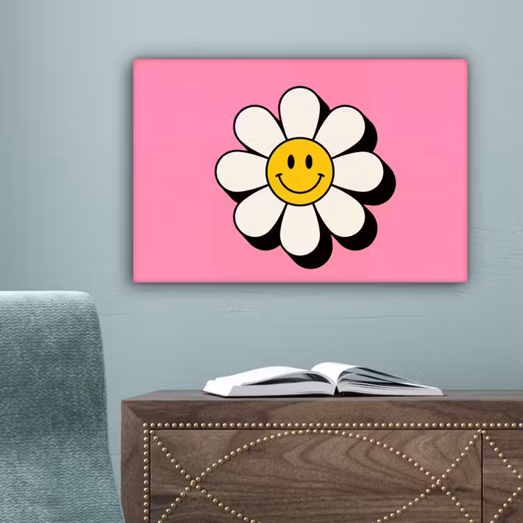 Smiley - Bloem - Roze canvas 2cm klein -sfeer4