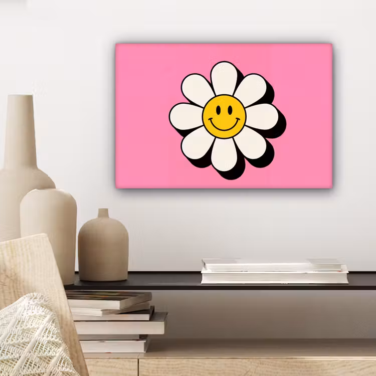 Smiley - Bloem - Roze canvas 2cm klein -sfeer6