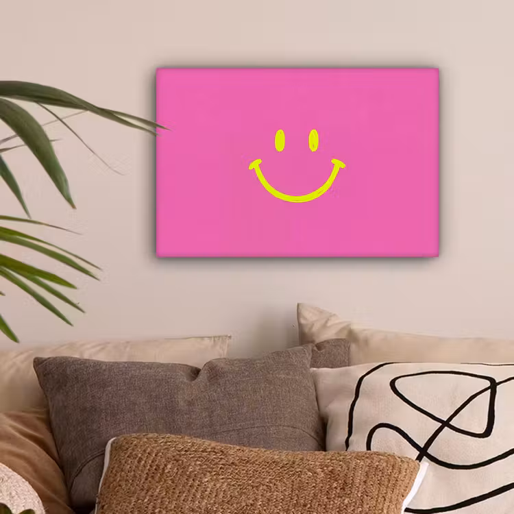 Smiley - Vrolijk - Roze canvas 2cm klein -sfeer1