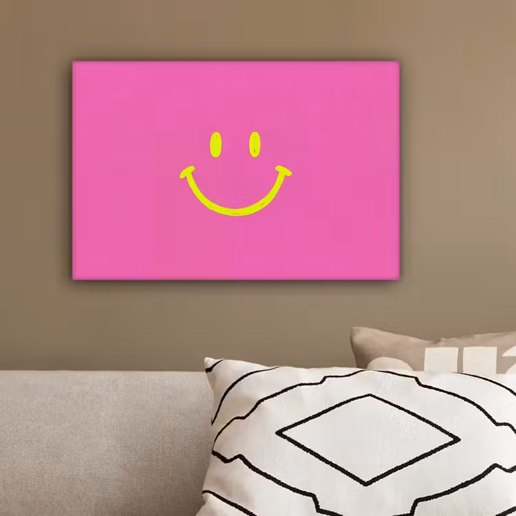 Smiley - Vrolijk - Roze canvas 2cm klein -sfeer3