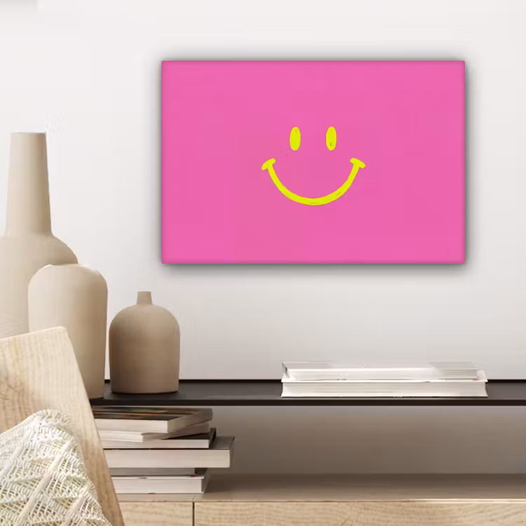 Smiley - Vrolijk - Roze canvas 2cm klein -sfeer6