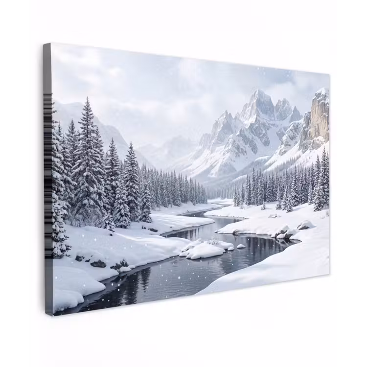 Sneeuwlandschap - Bergen - Rivier - Winter canvas 2cm klein -z3d