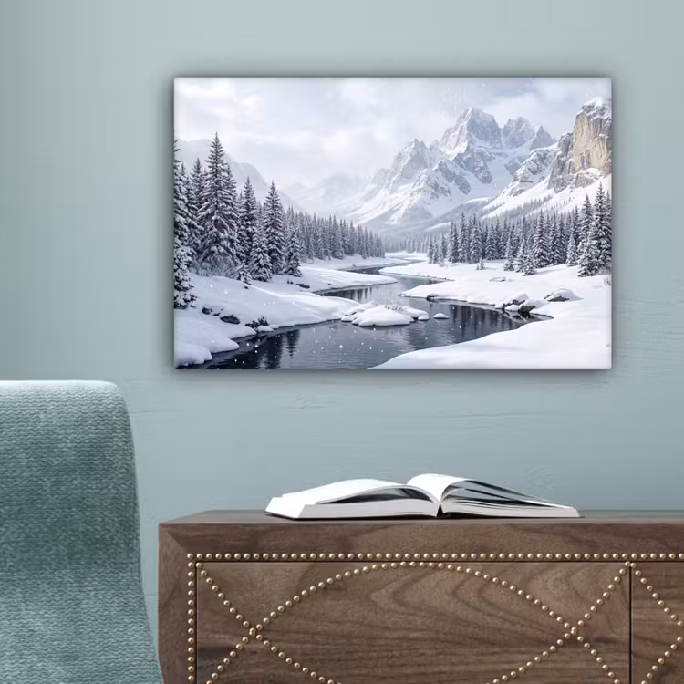 Sneeuwlandschap - Bergen - Rivier - Winter canvas 2cm klein -sfeer4