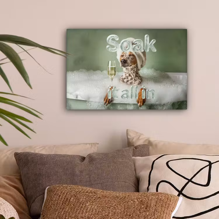 Soak it all in - Hond - Bad canvas 2cm klein -sfeer1
