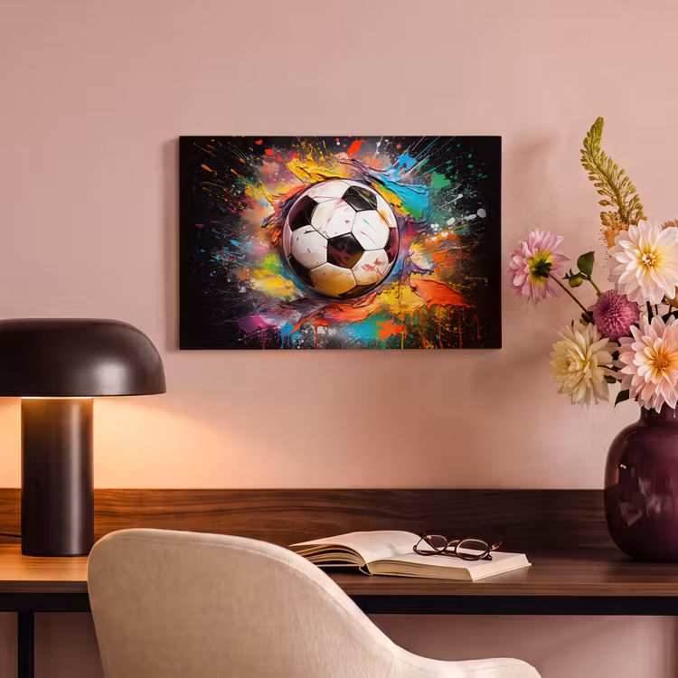 Voetbal - Verf - Kleuren - Zwart - Wit canvas 2cm klein -sfeer4