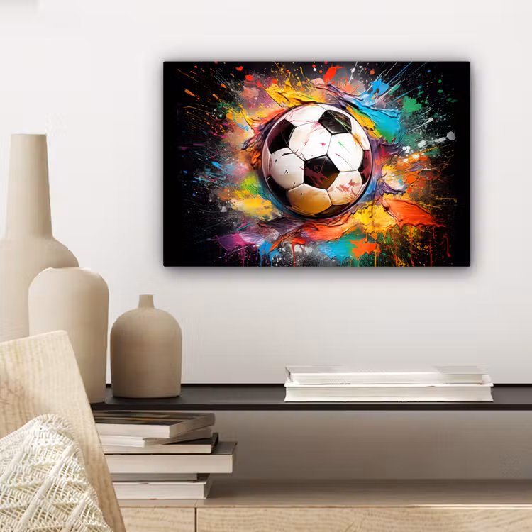 Voetbal - Verf - Kleuren - Zwart - Wit canvas 2cm klein -sfeer6