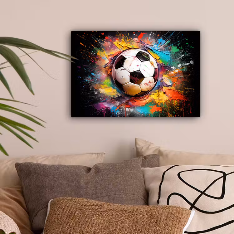 Voetbal - Verf - Kleuren - Zwart - Wit canvas 2cm klein -sfeer1