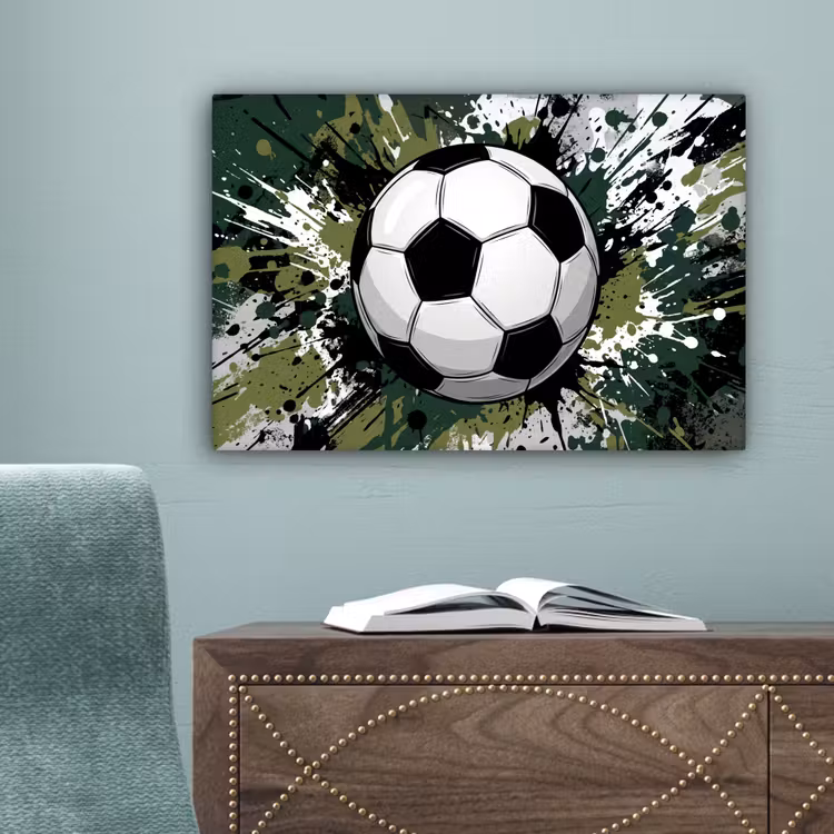 Voetbal - Verf - Spetters - Groen canvas 2cm klein -sfeer4