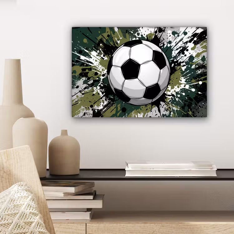 Voetbal - Verf - Spetters - Groen canvas 2cm klein -sfeer6