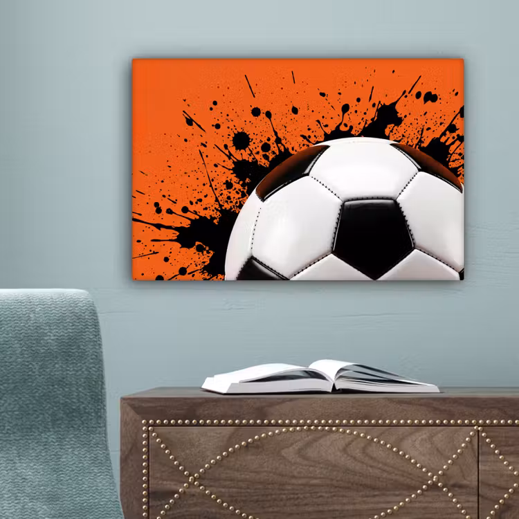 Voetbal - Verf - Sport - Oranje canvas 2cm klein -sfeer4