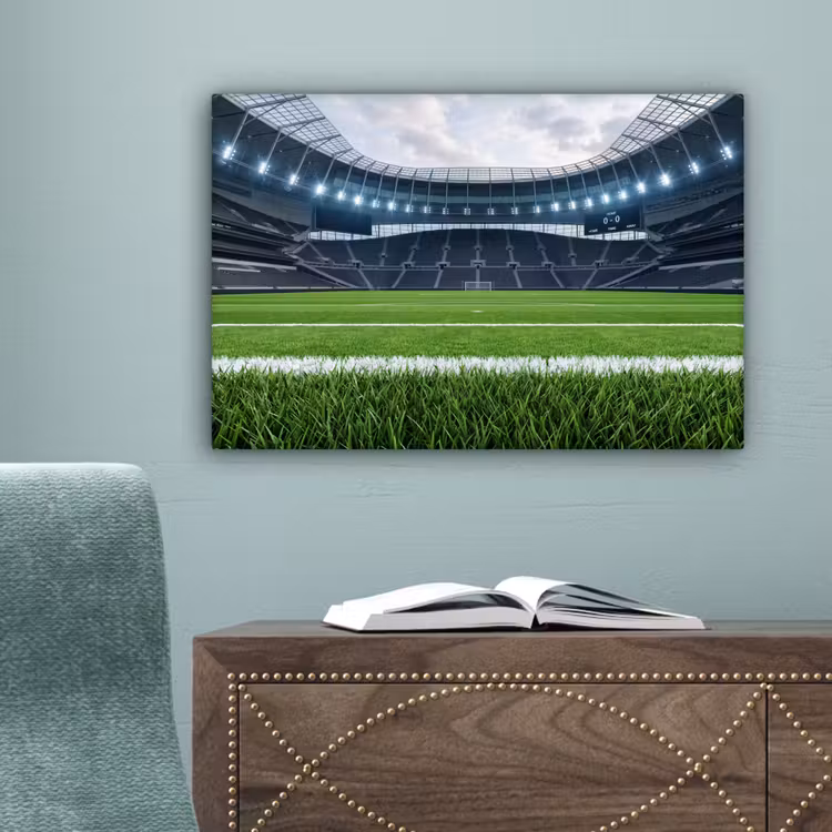 Voetbal - Stadion - Sport - Groen canvas 2cm klein -sfeer4