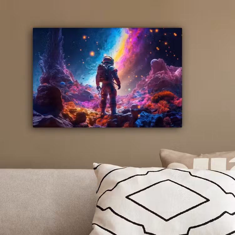Ruimte - Astronaut - Neon - Sterren canvas 2cm klein -sfeer3