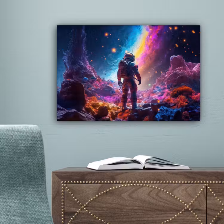Ruimte - Astronaut - Neon - Sterren canvas 2cm klein -sfeer4