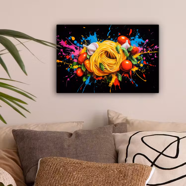 Spaghetti - Graffiti - Verf - Kleurrijk - Eten - Modern canvas 2cm klein -sfeer1