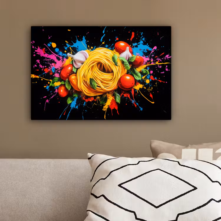 Spaghetti - Graffiti - Verf - Kleurrijk - Eten - Modern canvas 2cm klein -sfeer3