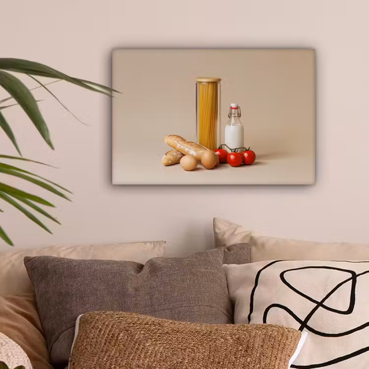 Spaghetti - Melk - Tomaten - Eieren - Brood canvas 2cm klein -sfeer1