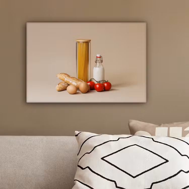 Spaghetti - Melk - Tomaten - Eieren - Brood canvas 2cm klein -sfeer3